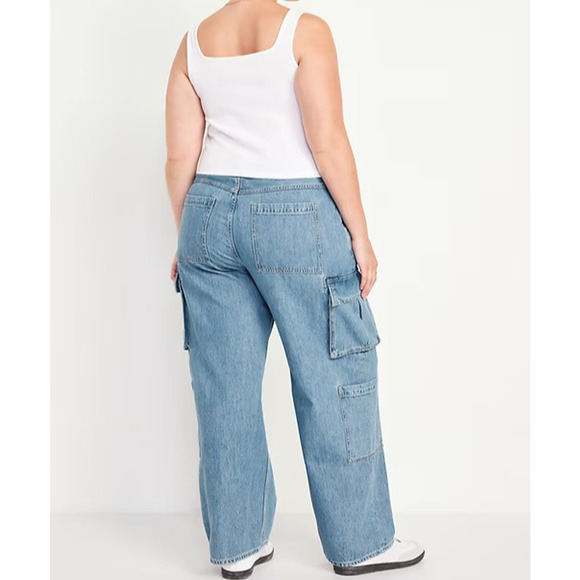 NWT Old Navy Mid-Rise Baggy Wide-Leg Cargo Jeans Blue Denim Women's Plus Size 16 - Picture 9 of 11